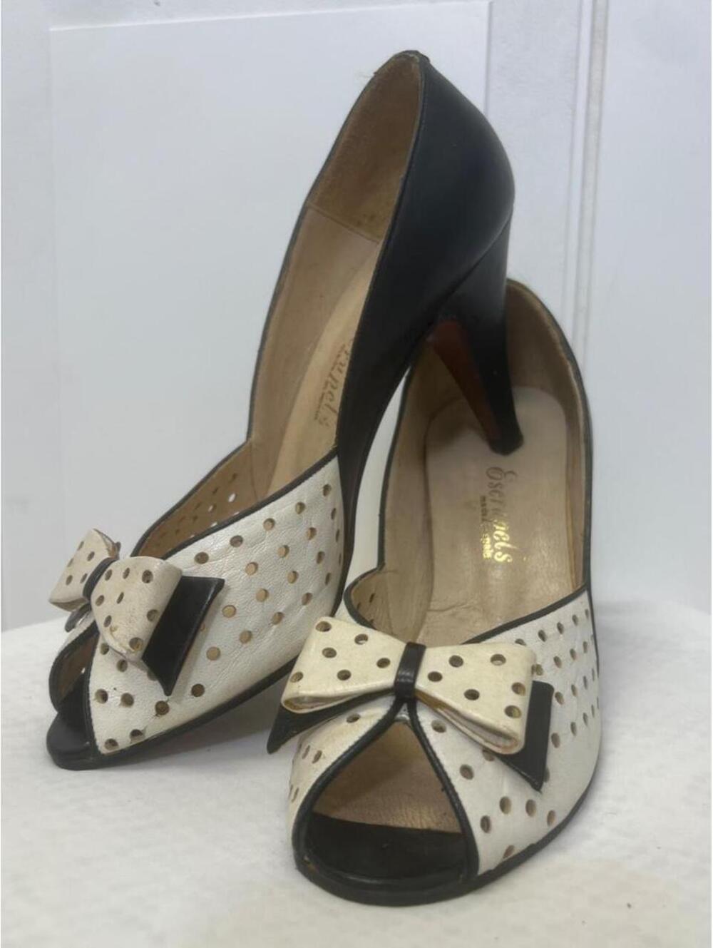 vintage Escarpins spanish leather polkadot bow heels by